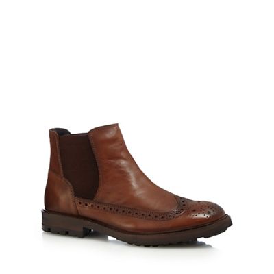 Tan perforated Chelsea boots